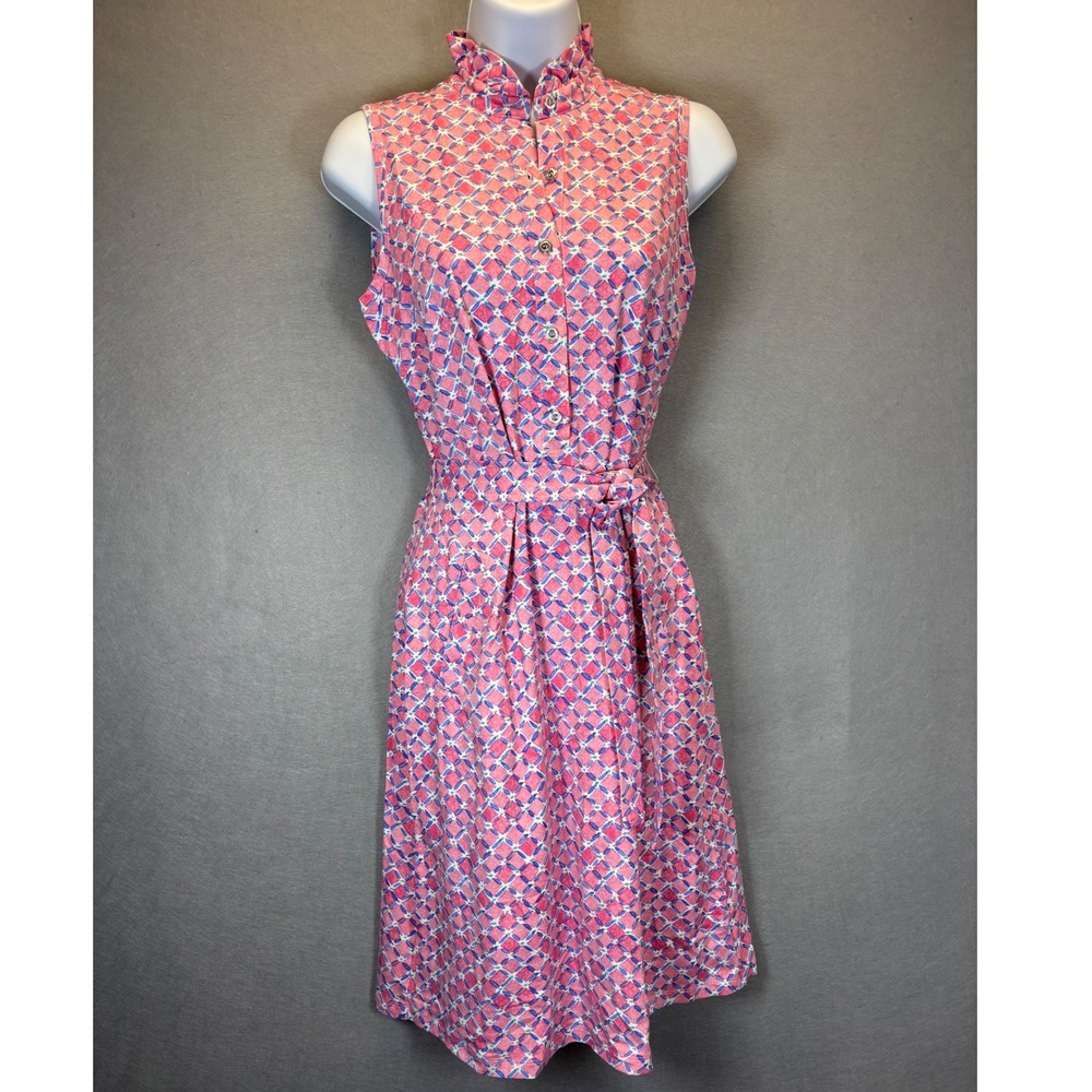 J.‎ McLaughlin Pink Blue Geometric Catalina Cloth Sleeveless ruffle dress XS